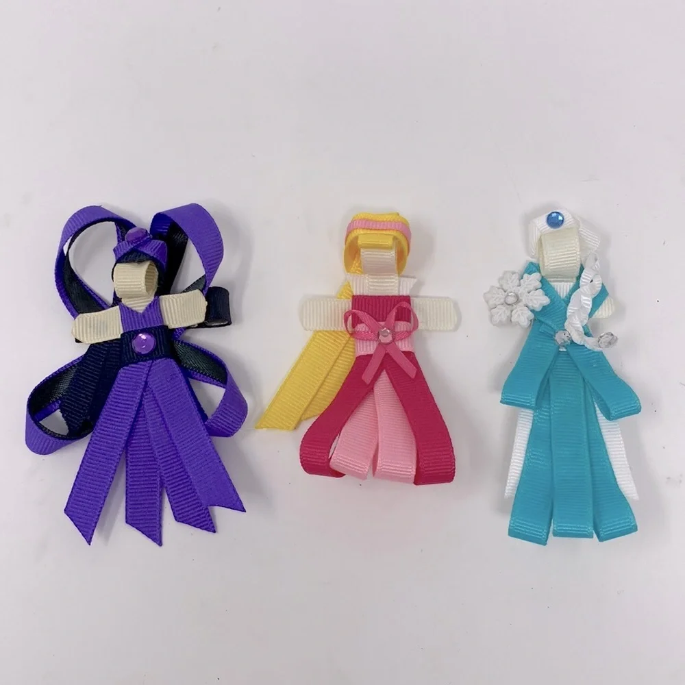 Handcrafted Ribbon art hair clip Disney characters set of 3.